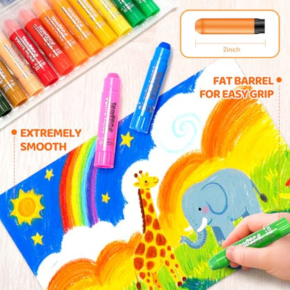 Ellinjan Tempera Paint Sticks For Kids, 24 Colors, Washable & Quick-Drying Twistable Solid Paint, Mess-Free Art Supplies for Drawing & Painting, Ideal Toddler Arts and Crafts Gifts