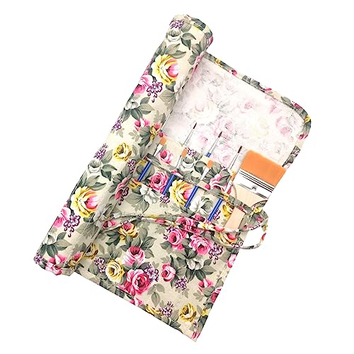 Funny live Paint Brush Holder Art Supplies, Artist Paint Brush & Storage Organizer Roll-Up Case Bag, Protect Acrylic Oil Watercolor Paintbrushes (Flower 22 Slot Pockets) - color: Flower 22 Slot Pockets