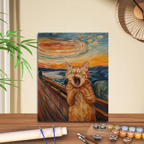 GEMFAMILY Animal Cat Paint by Numbers DIY Painting On Canvas,by Number Scream Cat in Stained by Numbers Kit for Adults Beginner,Acrylic Simple Paint by Number Kits for Home Wall Decor 16 X 20 inch - color: HL6662