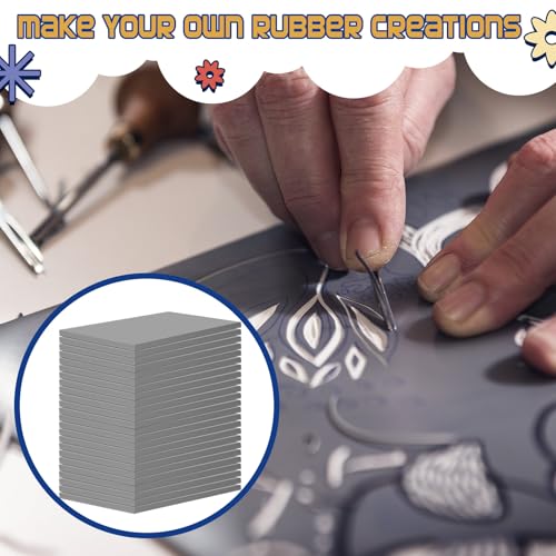 MotiMind 36 Pcs 4"x6" Linoleum Block Rubber Stamp Carving Blocks | Soft Gray Linocut Blocks Bulk, Linoleum Blocks for Printmaking, Back to School Supplies, Fit for Crafting, Tamp Maker Project