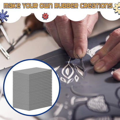 MotiMind 48 Pcs 4"x6" Linoleum Block Rubber Stamp Carving Blocks | Soft Gray Linocut Blocks Bulk, Linoleum Blocks for Printmaking, Back to School Supplies, Fit for Crafting, Tamp Maker Project