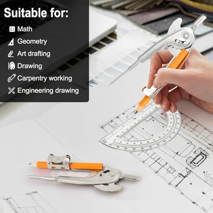 24 Pack Geometry Tool Set, Math Compass for Geometry and 6 Inch Protractor Set Include Metal Compass with Pencil and Clear Plastic Protractor for Student Classroom Office Woodworking Art Drawing - style: 24 Pack