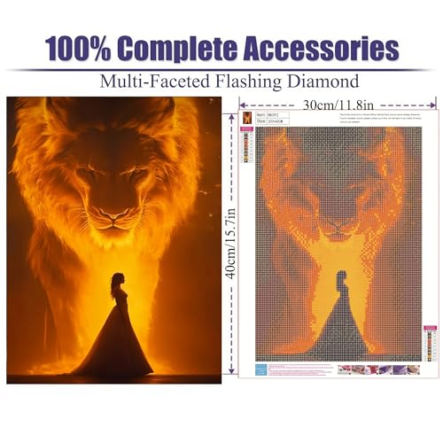 puonidwo Lion and Woman Diamond Painting Kits for Adults Beginners, 5D Full Round Drill Diamond Art Kits, for Home Wall Decor 12X16 Inch - color: BK092