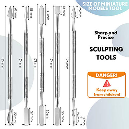 Honoson 5 Pcs Miniature Sculpting Tools, Double-Ended Steel Modeling | 10 Varied Heads for Detailing Plastic Resin Metal Models, work with epoxy clay, Tabletop War Game Mini Sculpting Tools
