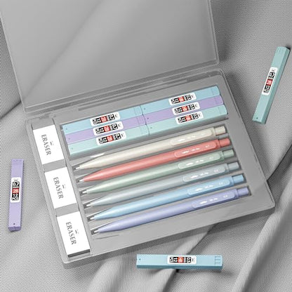 Mr. Pen- Pastel Mechanical Pencil Set with Lead Refills & Erasers, 6 Pack | 2 Sizes, 0.5 & 0.7mm, 6x Tubes HB & 2B Lead Refill, 3x Erasers for School Supplies, Note Taking, Drawing, Sketching, Office