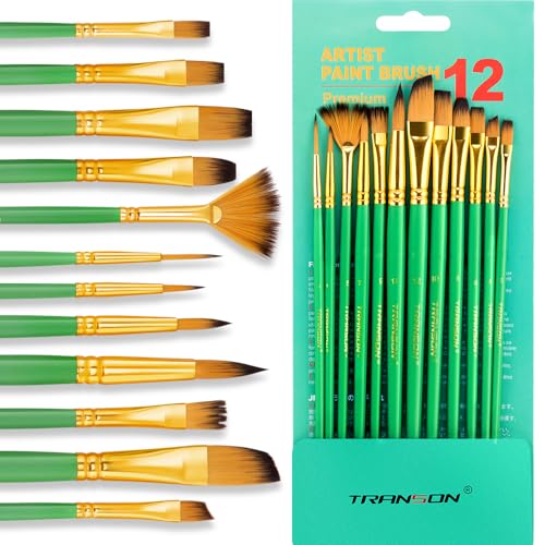 Transon Art Painting Brush Assorted Set of 12 for Acrylic Watercolor Gouache Hobby Painting Green - color: 12 Pcs Green