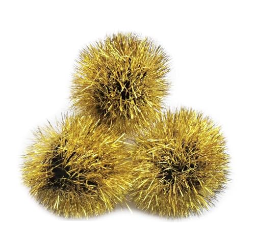 YYCRAFT 15pcs Jumbo Glitter Tinsel Pom Poms Sparkle Balls for DIY Craft,Cat Toys-Gold(2") - color: Gold