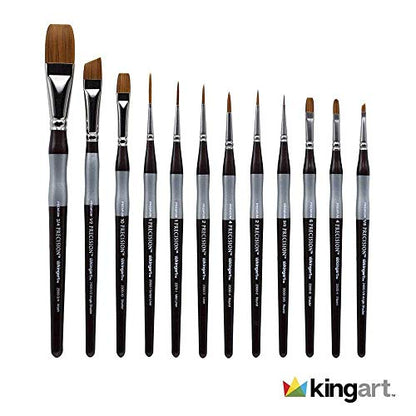 KINGART 1070B Premium 12 Pc. Precision Acrylic Artist Paint Brushes, Short Comfort Handle, Synthetic Taklon Hair for Acrylic, Oil, Watercolor and Gouache Paints, Set of 12