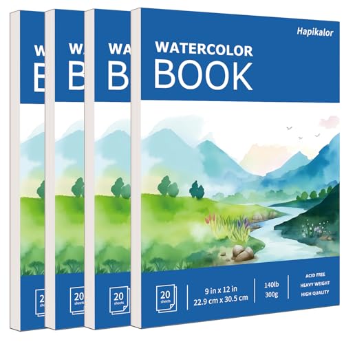 Hapikalor 4-Pack 9"x12" Watercolor Paper, 140lb/300g Water Color Paper Blue | Artist Painting Drawing Paper Book, Art Supplies for Adults Kids, Watercolors, Watercolor Paint Set, Sketchbook, Journal - color: Blue, size: 9" x 12"(Pack of 4) Pad