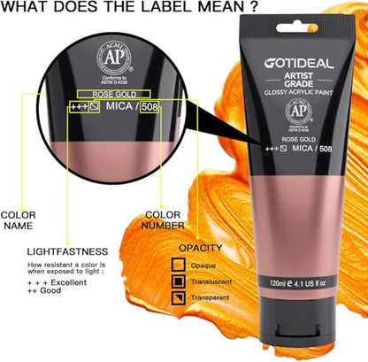 GOTIDEAL Acrylic Paint Metallic Rose Gold(120ml, 4.1 oz) | Non Toxic, Non Fading, Rich Pigments,for Painters, Adults & Kids,Ideal for Canvas Wood Clay Fabric Ceramic Craft Supplies - color: Metallic Rose Gold, style: Metallic