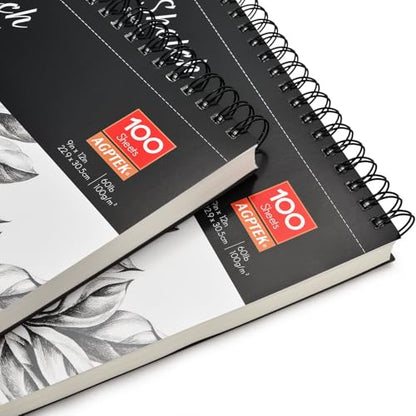 AGPtEK Sketch Book, Art Drawing Pad 9 X 12, 100 Sheets, 60lb/100g, 2 Pack - size: Top Spiral-Bound
