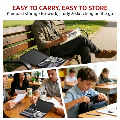 WUO 36PCS Art Mechanical Pencil Set with Storage Case, Metal Drawing Pencil - color: Black+Silver1 - 3 Sizes + 2.0mm