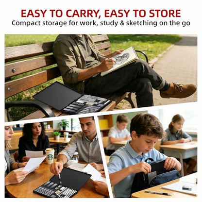 WUO 36PCS Art Mechanical Pencil Set with Storage Case, Metal Drawing Pencil - color: Black+Silver1 - 3 Sizes + 2.0mm