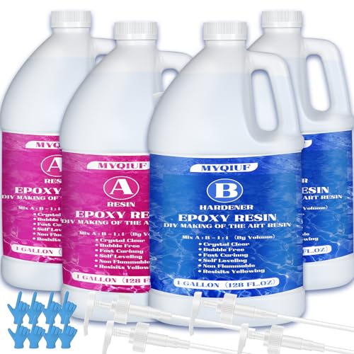 Epoxy Resin Kit, 4 Gallon Epoxy Resin Crystal Clear Not Yellowing No Bubble Self Leveling for DIY Molds Wood Jewelry Table Tops Bar Top Casting Coating Crafts Supplies Easy Mix 1:1 Ratio - size: 4 Gallon