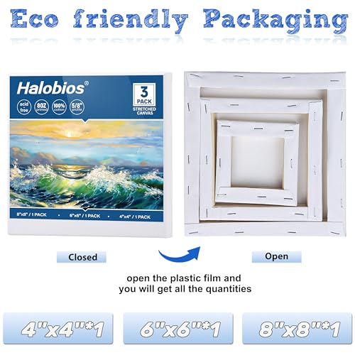 3 Packs Stretched Canvases for Painting with 4x4 Inch, 6x6 Inch, 8x8 Inch, Square Blacnk Canvases for Acrylics,Oils & Other Painting Media, 5/8 Inch Profile 100% Cotton Artist Framed Canvas - size: 3 Pack Mixed - 8×8IN 6×6IN 4×4IN