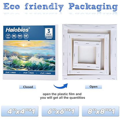 3 Packs Stretched Canvases for Painting with 4x4 Inch, 6x6 Inch, 8x8 Inch, Square Blacnk Canvases for Acrylics,Oils & Other Painting Media, 5/8 Inch Profile 100% Cotton Artist Framed Canvas - size: 3 Pack Mixed - 8×8IN 6×6IN 4×4IN