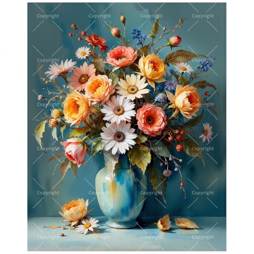 Flower Bouquet Paint by Numbers Kit for Adults - DIY Mixed Flowers in Ceramic Vase Painting on Canvas, Acrylic Paint Set, Suitable for Beginners, Art for Home Decoration or Gifts(12X16IN Framed) - color: HSX00872, size: 12X16IN Framed