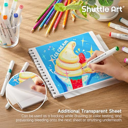 Shuttle Art Marker Pad, 8.9”x8.3” Portable Sketchbook, 40 Sheets Marker Drawing Paper, 110LB/180GSM Smooth Surface Bleedproof Art Paper, Spiral-Bound, Great for Beginners to Draw, Paint & Sketch - size: 8.9x8.3 inch