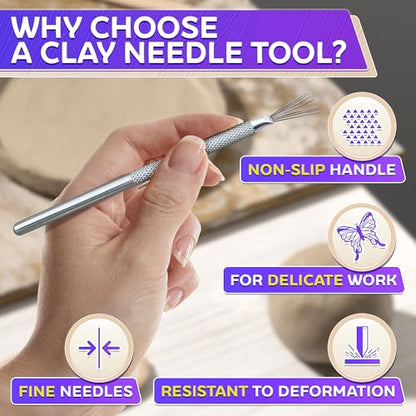 2 Pcs Pottery Scoring Tool Ceramics, 5.33 In, Stainless Steel Pottery Tools | Clay Scoring Tool Set; Feather Wire Texture; Aluminum Alloy Handle, Knurled Grip; for Air Dry Clay Sculpting, and Texturing
