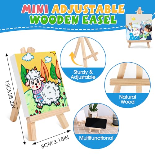 ESRICH 24 Set Mini Acrylic Paint Kit, Mini Stretched Canvas with Easel | Acrylic Paint Strips, Paint Palettes, Painting Brushes, Mini Canvas and Easel Set for Kids Artists Beginner, Gift
