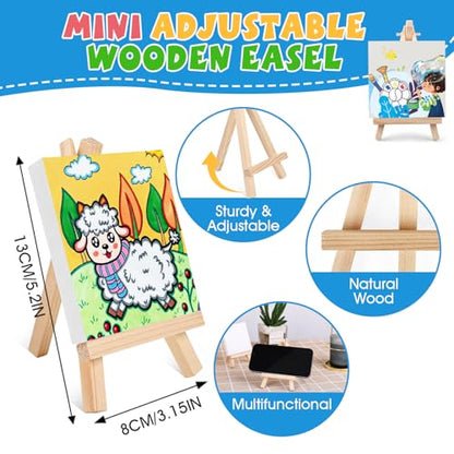 ESRICH 24 Set Mini Acrylic Paint Kit, Mini Stretched Canvas with Easel | Acrylic Paint Strips, Paint Palettes, Painting Brushes, Mini Canvas and Easel Set for Kids Artists Beginner, Gift
