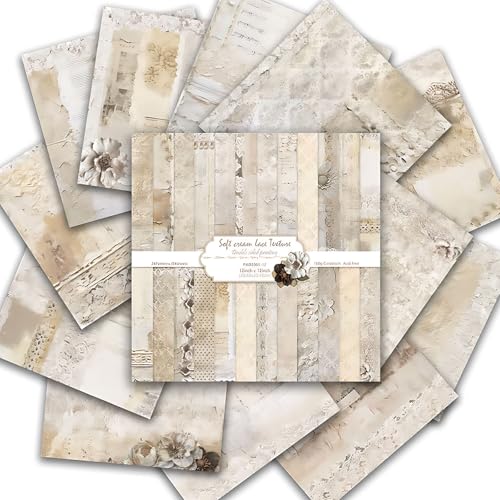 Scrapbook Paper 12x12 Inch, Double-Sided Decorative Craft Paper (White) | 24 Sheets/24 Designs Wooden-free Vintage Patterned Background Paper for DIY Card Making, Junk Journal,Collage Album Decor - color: White