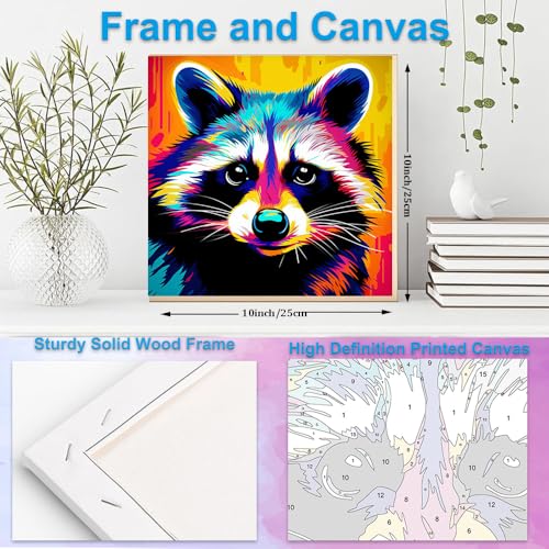 Artunion Framed Paint by Numbers Kit for Adults Beginners & Kids Ages 8-12,Colorful Raccoon Paint by Number with Frame,Animal Easy Paint by Numbers Kit on Canvas 10 * 10 Inch Without Easel - color: ZXT-387-F