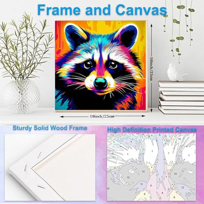 Artunion Framed Paint by Numbers Kit for Adults Beginners & Kids Ages 8-12,Colorful Raccoon Paint by Number with Frame,Animal Easy Paint by Numbers Kit on Canvas 10 * 10 Inch Without Easel - color: ZXT-387-F
