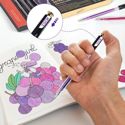 Purple Retractable Glitter Gel Pens, 12 PCS Large Capacity Metallic Ink Pen - color: 12 Purple