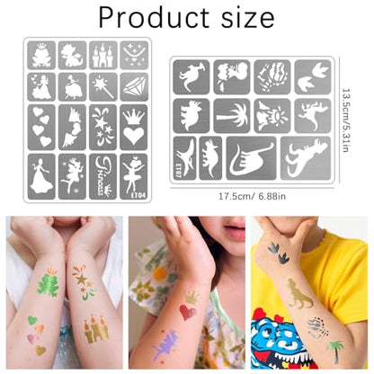 183 PCS Temporary Tattoos Stencils for Kids, Boys Girls Glitter Tattoo Stencils Kit, Body Face Paint Stencils Template for Kids School Show Birthdays Christmas Halloween Party Supplies