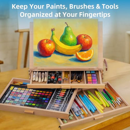 Portable Beechwood Table Easel with 3 Storage Drawers - style: With 3 drawers