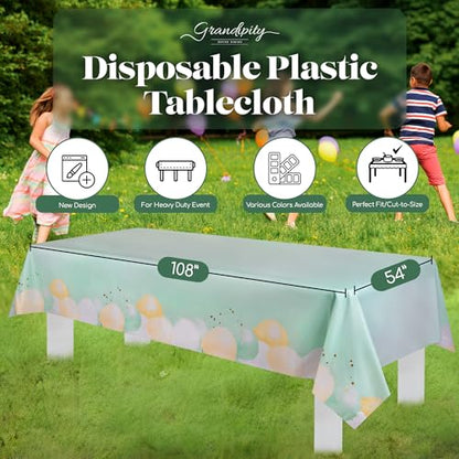 Grandipity Party Balloon Birthday 3 Pack Premium Disposable Plastic Tablecloth 54 Inch. x 108 Inch. Rectangle Table Cover - color: Balloons, size: 54" x 108" - 3 Pack