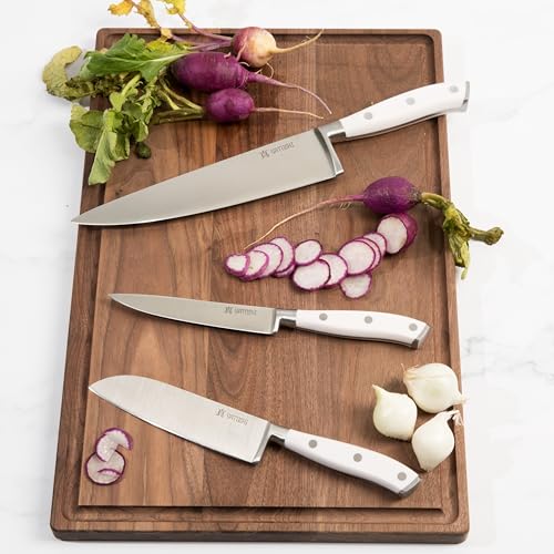 Yatoshi 15 Piece White Knife Block Set - Pro Kitchen Knife Set Ultra Sharp High Carbon Stainless Steel with Ergonomic Handle - color: White, size: 15-Piece