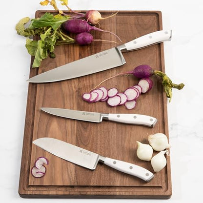 Yatoshi 15 Piece White Knife Block Set - Pro Kitchen Knife Set Ultra Sharp High Carbon Stainless Steel with Ergonomic Handle - color: White, size: 15-Piece