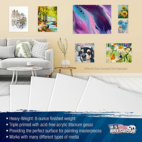 U.S. Art Supply 5x7 inch Stretched Canvas for Painting Super Value 10-Pack - Triple Primed Professional Artist Quality White Blank 5/8" Profile, 100% Cotton, Heavy-Weight Gesso - Acrylic Pouring, Oil - size: 5" x 7"