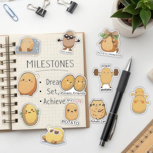 16 Pcs Potato Diamond Painting Magnets Kits Diamond Art Fridge Magnet Refrigerator Sticker Diamond Painting kit for Beginners Adults DIY Art Craft Gifts Home Decors - color: Potato