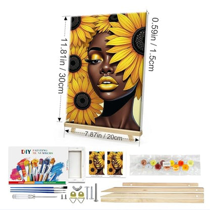 HeeBenor Framed Paint by Numbers Kit for Adults, Black Women, 8x12 Inch - color: Black Women 045