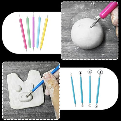 EIGTWEN 100ml Air Dry Clay Glaze and 29pcs Clay Tools Kit, Matte Varnish | Matte Glaze, Waterproof,Prevents Clay Scratches & Wear, Air Dry Clay Tool,Dotting Tools,Ball Tools,Carving Tools,Shaper Tools - size: Matte