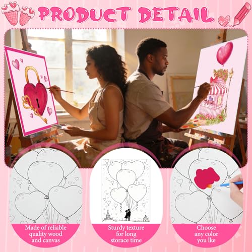 Harloon 36 Pcs 8 x 10 Inch Pre Drawn Canvas for Painting Pre Stretched Canvas Painting for Adults Kids Outline for Sip and Paint Supplies Favor (Pink Valentine) - style: Pink Valentine