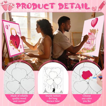 Harloon 36 Pcs 8 x 10 Inch Pre Drawn Canvas for Painting Pre Stretched Canvas Painting for Adults Kids Outline for Sip and Paint Supplies Favor (Pink Valentine) - style: Pink Valentine