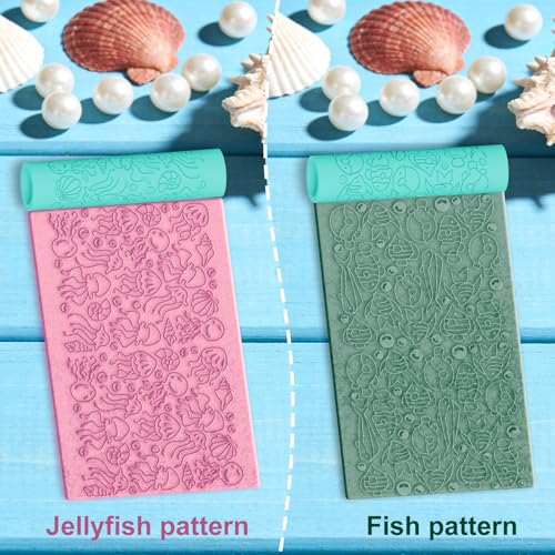 ACRNIGHEET 5 Pcs Polymer Clay Texture Roller, Ocean Themed Clay Roller, Work Like Texture Sheets, Embossing Pottery Stamp, Clays Jewelry Making Kit with Storage Box - color: Ocean