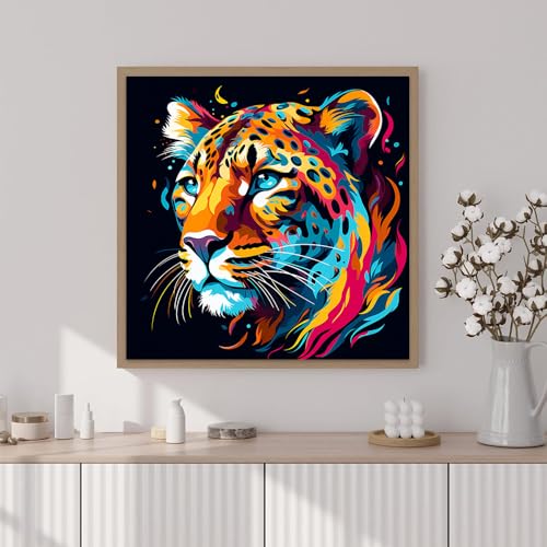 Artunion Framed Paint by Numbers Kit for Adults Beginners & Kids Ages 8-12,Colorful Cheetah Paint by Number with Frame,Animals Paint by Numbers Kit on Canvas 10 * 10 Inch Without Easel - color: ZXT-268-F