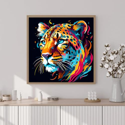 Artunion Framed Paint by Numbers Kit for Adults Beginners & Kids Ages 8-12,Colorful Cheetah Paint by Number with Frame,Animals Paint by Numbers Kit on Canvas 10 * 10 Inch Without Easel - color: ZXT-268-F