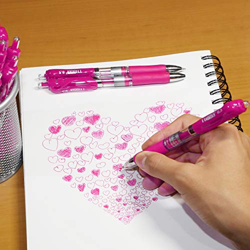 [24 Pens - Pink Ink] Think2 Retractable Gel Pens. (24 Pink) Fine Point (0.5mm) Rollerball Pens with Comfort Grip. - color: Pink