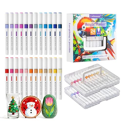 Linbsunne Paint Markers for Book Drawing, Coloring Illustrations, Ceramics, Card making, Note taking Planner,Set of 24 colors - color: 24-color
