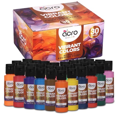 Acrylic Pouring Paint Set - 30 Basic, Neon, Metallic, and Pastel Colors - Easy To Use & Ready To Pour Acrylic Paint for Canvas, Paper, Wood, and More - 2 Ounce Bottles - style: Vibrant - 30 Colors
