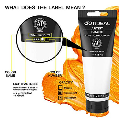GOTIDEAL Acrylic Paint Titanium White Tubes 120ml (4.1 oz), Acrylic Paints - color: Titanium White, style: Regular