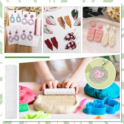 PH PandaHall 2pcs Polymer Clay Texture Roller for Earrings Making Embossing Pottery Rollers, Leaf Pattern Texture Roller Like Polymer Clay Textures Sheets for DIY Jewelry Making Ceramic Pottery Crafts - color: Leaf-3