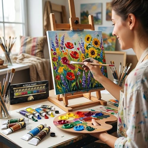 MyArtscape Heavy Body Acrylic Paint Set - 12 x 21ml Acrylic Paint | Rich pigment heavy body acrylic paint for canvas wood fabric with smooth blending and high opacity