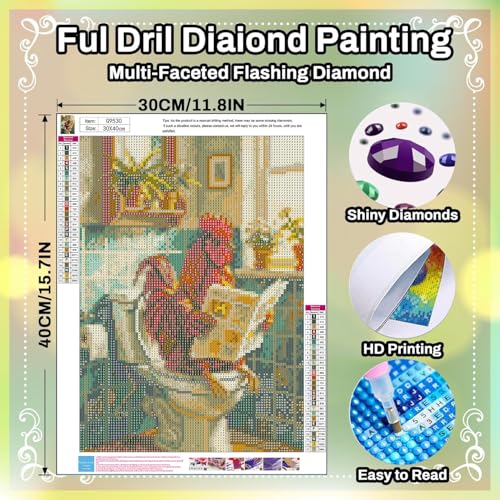 Chicken Diamond Painting Kits for Adults Chicken Diamond Art Kits 12x16 In | Bathroom Animals Gem Art Kits for Adult for Gift Home Wall Decor - color: G9530